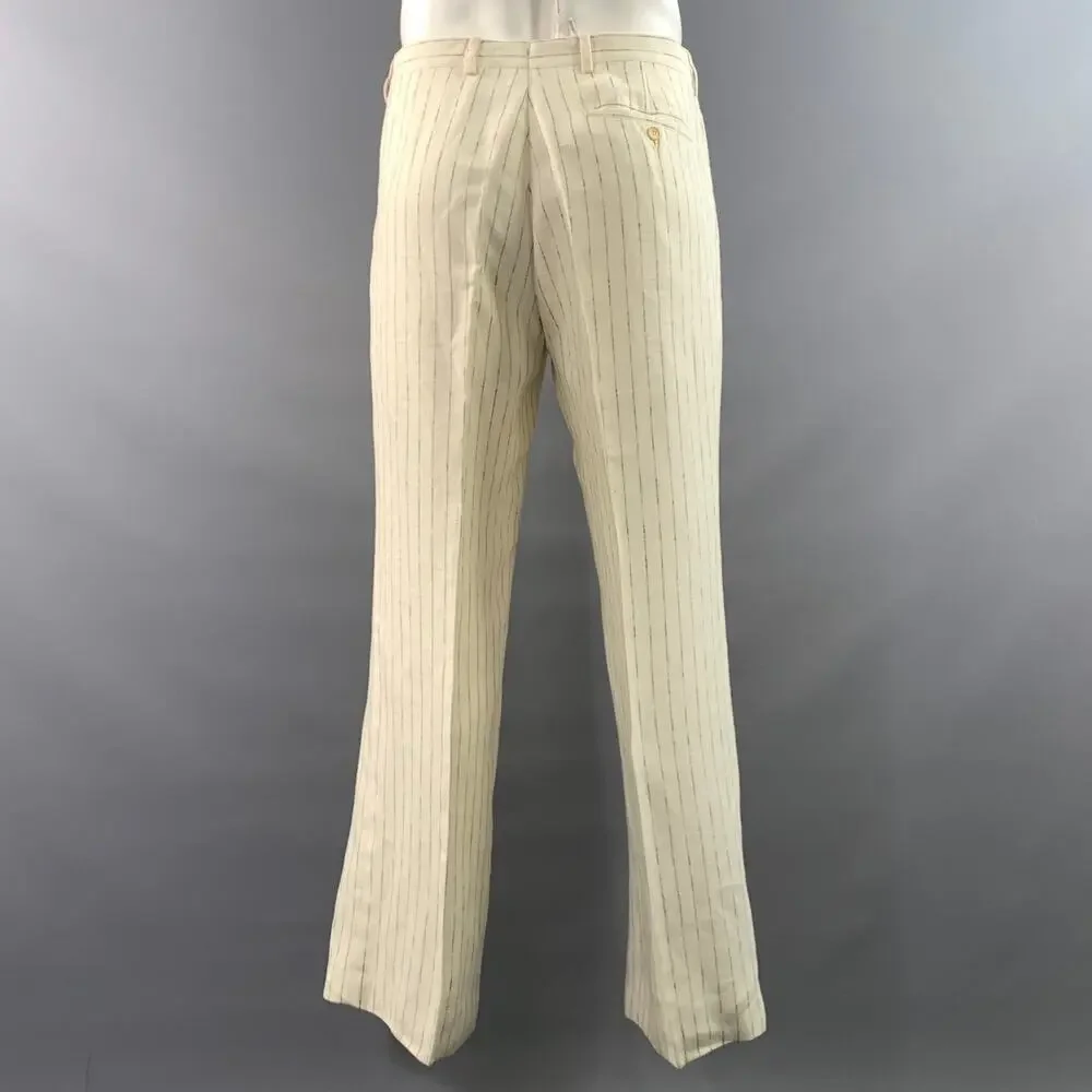 KRIZIA UOMO Chest Size 42 Cream Light Grey Pinstripe Linen 32 31 Suit